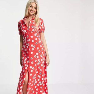 NWT ASOS Midi Red Dress Floral Print Size 6 Medium